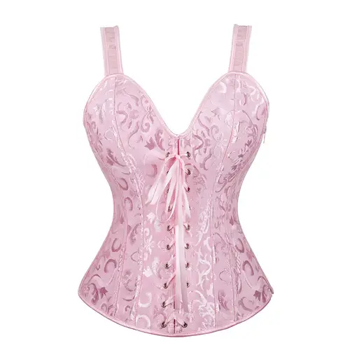 Women Corset with Straps Black Overbust Corset Plus Size Floral Jacquard Corset Zipper Top Gothic Steampunk Corset Bustier - Image 24