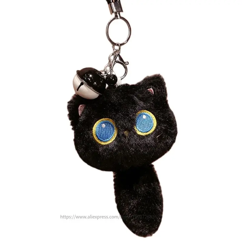 

18 см Kawaii Black Cat подвеска плюшевая кукла мультяшный мягкий круглый мяч большой глаз кошка плюшевая сумка брелок игрушки подарок для детей