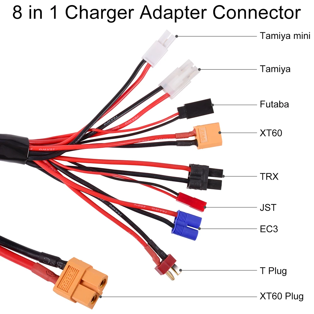 Câble adaptateur chargeur RC 8-en-1 avec fiches banane 4mm ou XT60