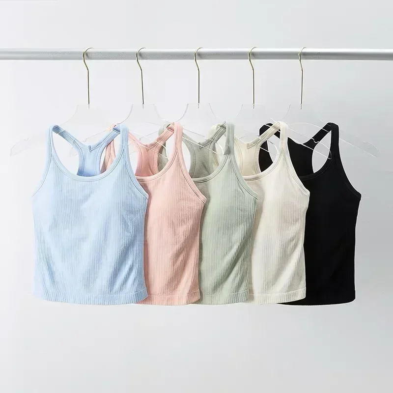 Lemon Women Yoga Sports Vest Shape Tank Top Running Gym Fitness Sleeveless Spring and Summer Bra with Chest Pad Underwear