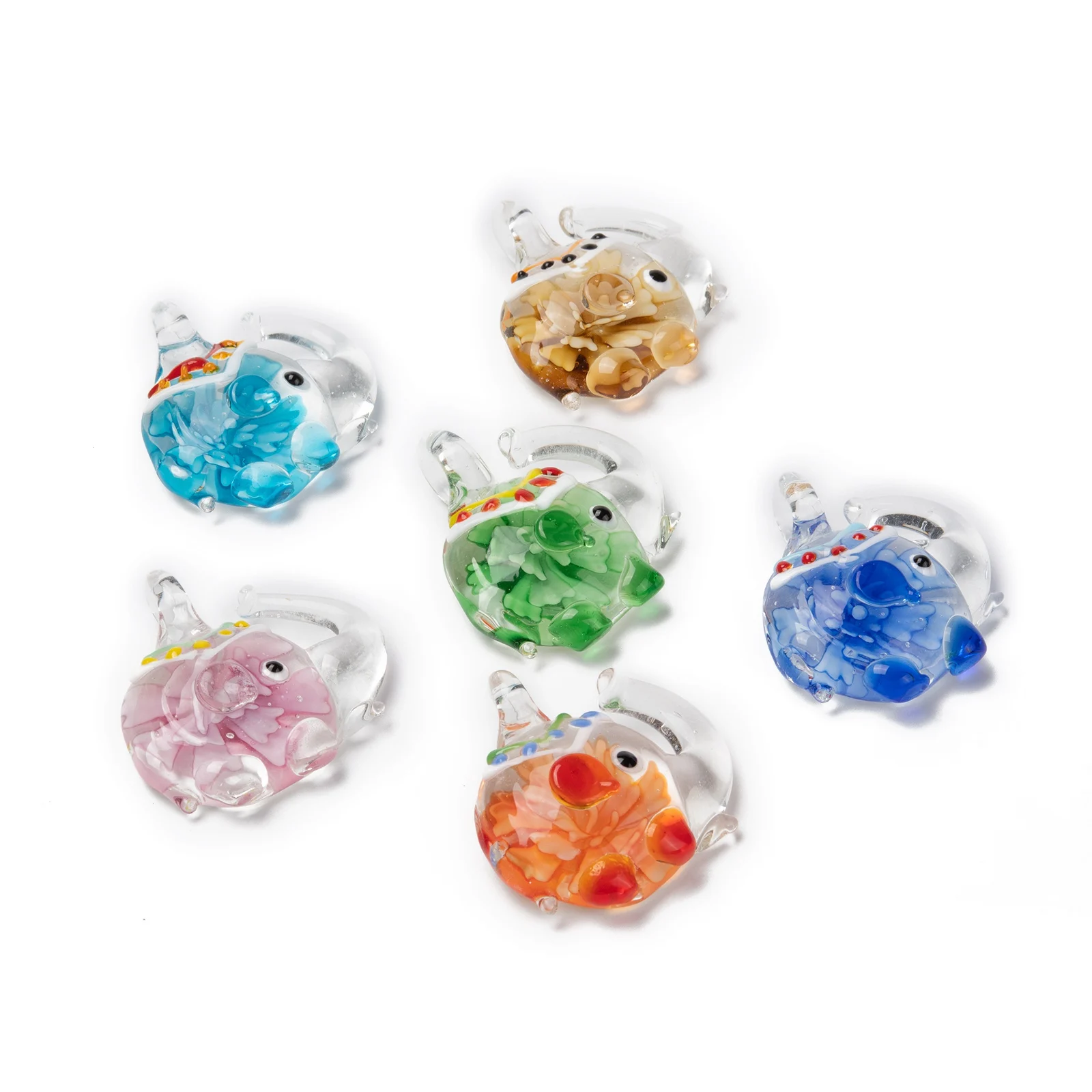 12pcs/box Parrot Handmade Lampwork Glass Pendants Inner Flower Mixed Color Gold Sand Heart Pendant for Necklace Jewelry Making