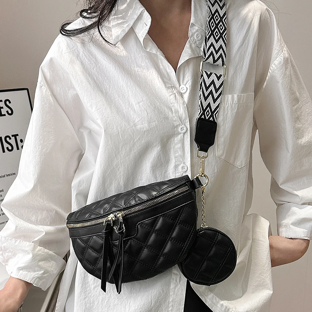 Shoulder Waist Bag for Women Crossbody Fanny Packs Fashion Quilted Chest  Bag for Ladies(Waist Crossbody Bag for Black)