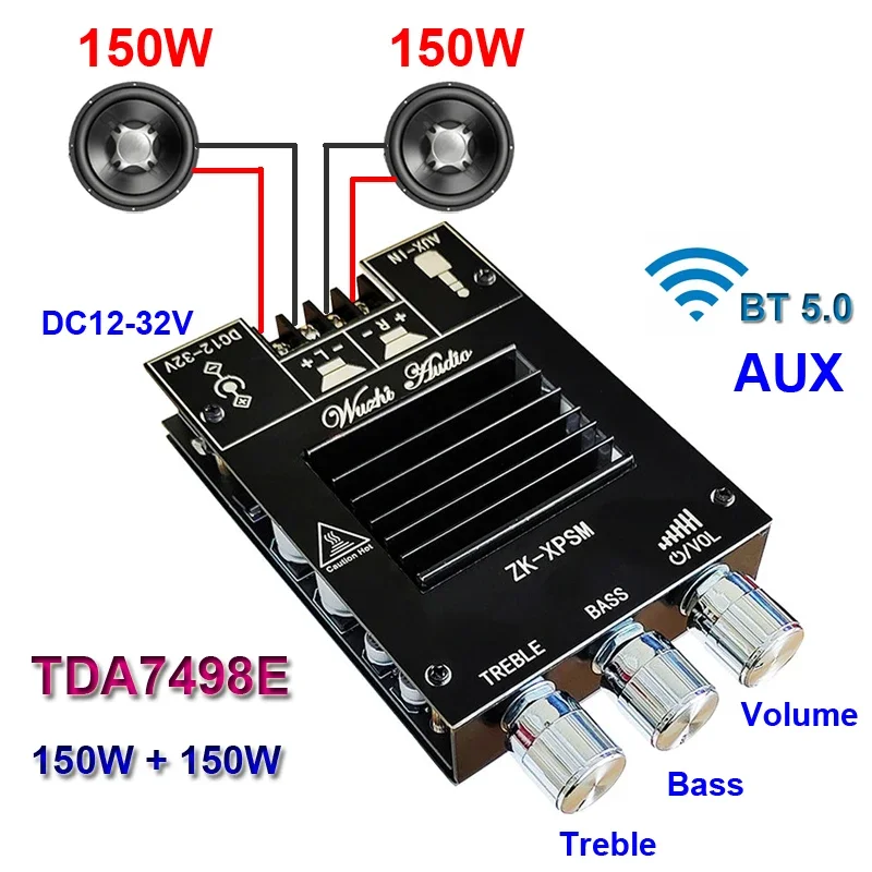 150W + 150W TDA7498E 오디오 전력 증폭기 이퀄라이저 BT 5.0 스테레..