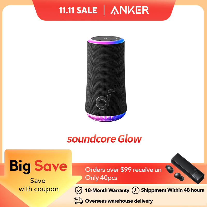 Glow Portable Speaker by Soundcore with 30W 360Â° Sound, Synchronized Radiant Light, 18H Playback, Customizable EQ and Light Show