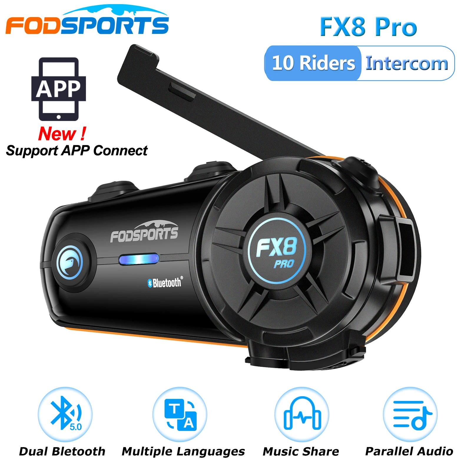 Fodsports FX8 Pro 오토바이 인터콤 듀얼 블루투스 헬멧 헤드셋, 8 라..