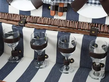 Extra Large Willow Picnic Basket with Service Set for 4 Persons, Natural Wicker Picnic Hamper with Free Food Cooler, Fleece 6