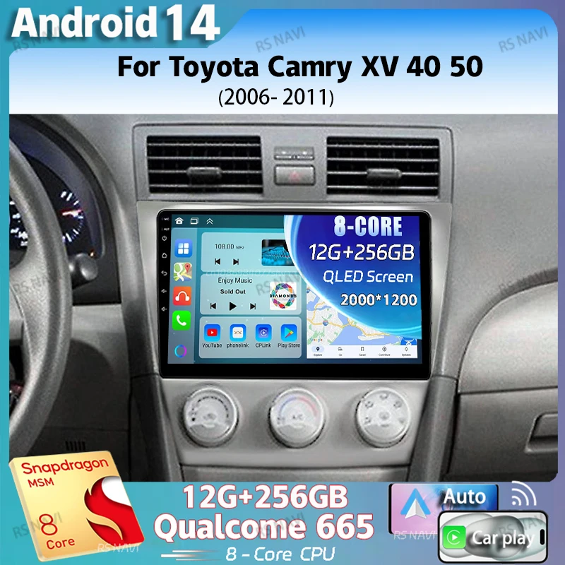 

Android 14 For Toyota Camry XV 40 50 2006 - 2011 2K QLED Android Car Radio Multimedia Video Player GPS 4G CarPlay Stereo