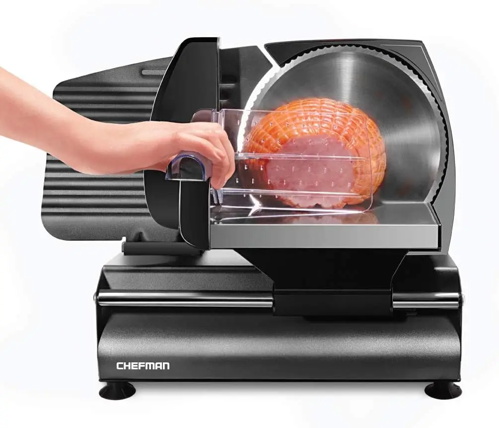 

Die-Cast Meat & Deli Slicer, A Powerful Machine with Adjustable Slice Thickness, Stainless Steel Blades & Safe Non-Slip