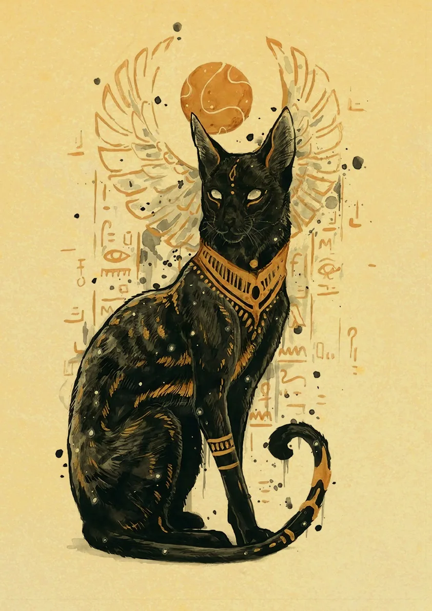Bastet Ancient Egypt Mythology Cat Retro Poster Vintage Art Print