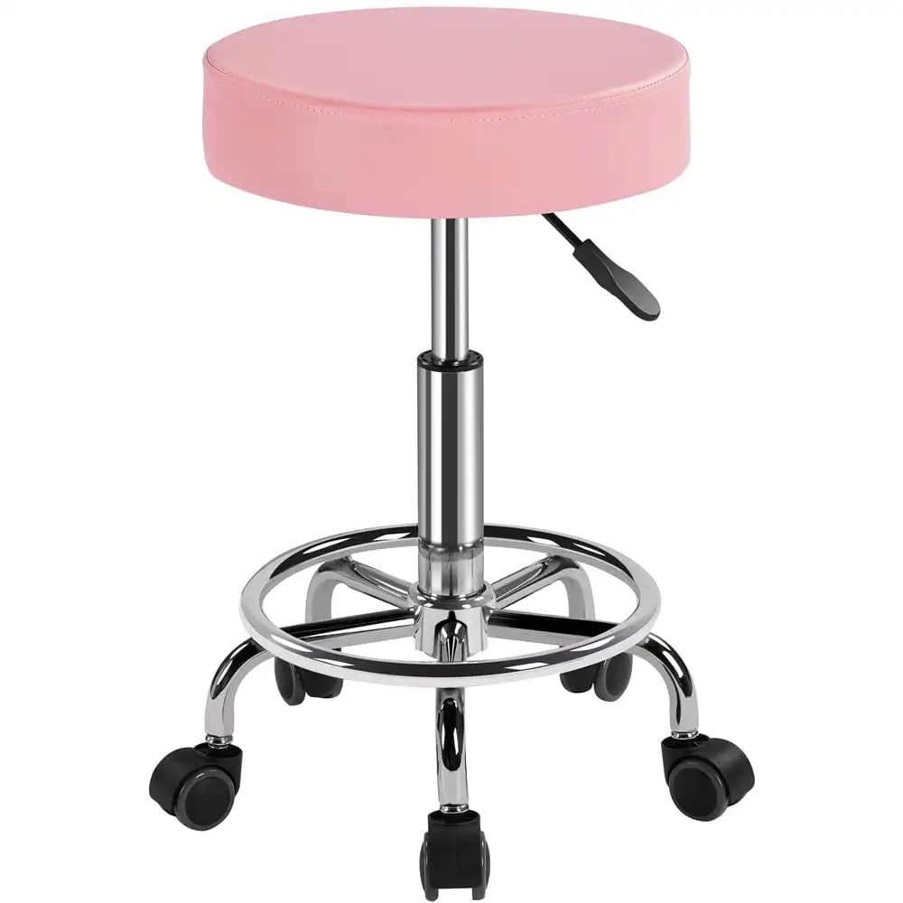 

Round Rolling Stool with Wheels Height Adjustable Swivel Stool Chair with Wheels Living Room Chairs Garage Indoor Pink 264.5lb