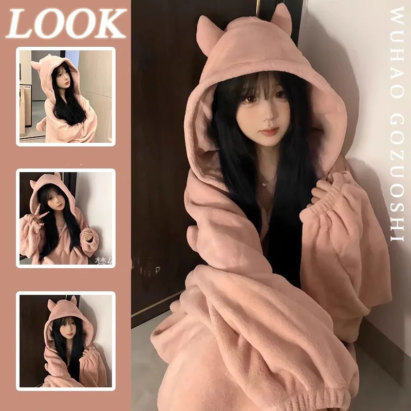 Demon Robe Couples Matching Pajamas Sweatshirts Hoodies Pullovers Fluffy Pajamas Kigurumi Homewear Long Sleeve Thicken Oversized