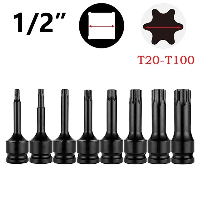 1PC 1/2inch Hex Torx Socket Adapter for Torx Screwdriver Bit Drive Socket Air Wrench Adapter Head for T20 T40 for T30 T100 Repai 4