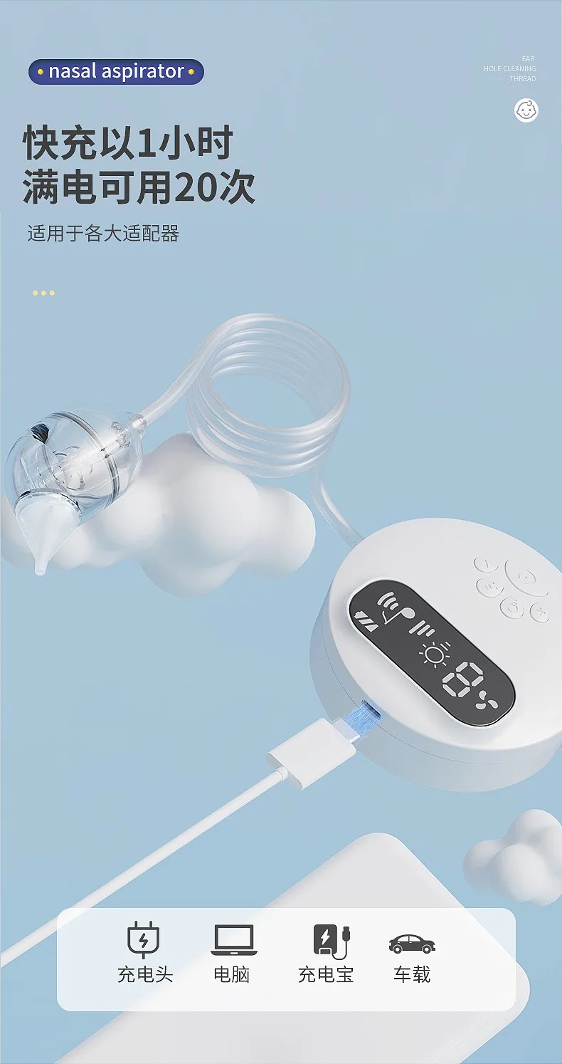 Electric Nose Cleaner with Music and Soft Glow Powerful Electric Nasal Aspirator Rechargeable Vacuum for Infants Nasal Aspirator