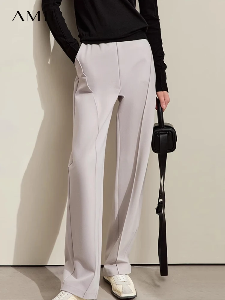 AMII Minimalism 2024 Spring New Arc Split Women's Casual Pants High-waisted Banana Pants Female Basics Loose Trousers 12421059