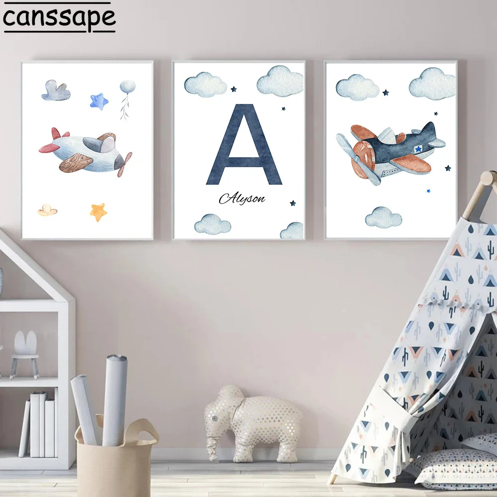Custom Name Poster Plane Canvas Painting Helicopter Wall Picture Nursery  Art Prints Nordic Wall Posters Blue Boy Room Decoration - AliExpress
