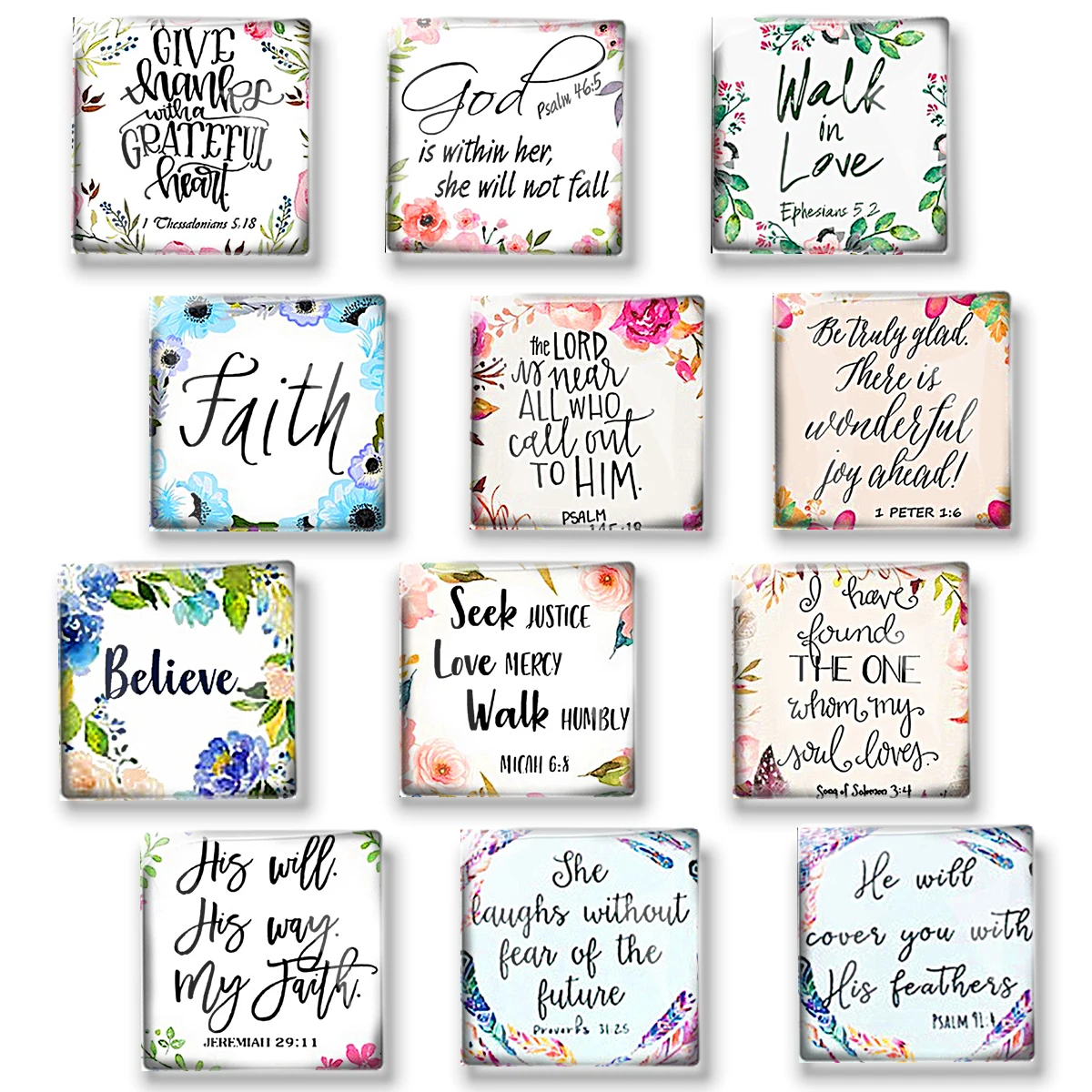 

Bible Fridge Magnet Christian faith Words Magnetic Sticker for Refrigerator 30mm Square Glass Cabochon Dome Magnets 12PCS/Set