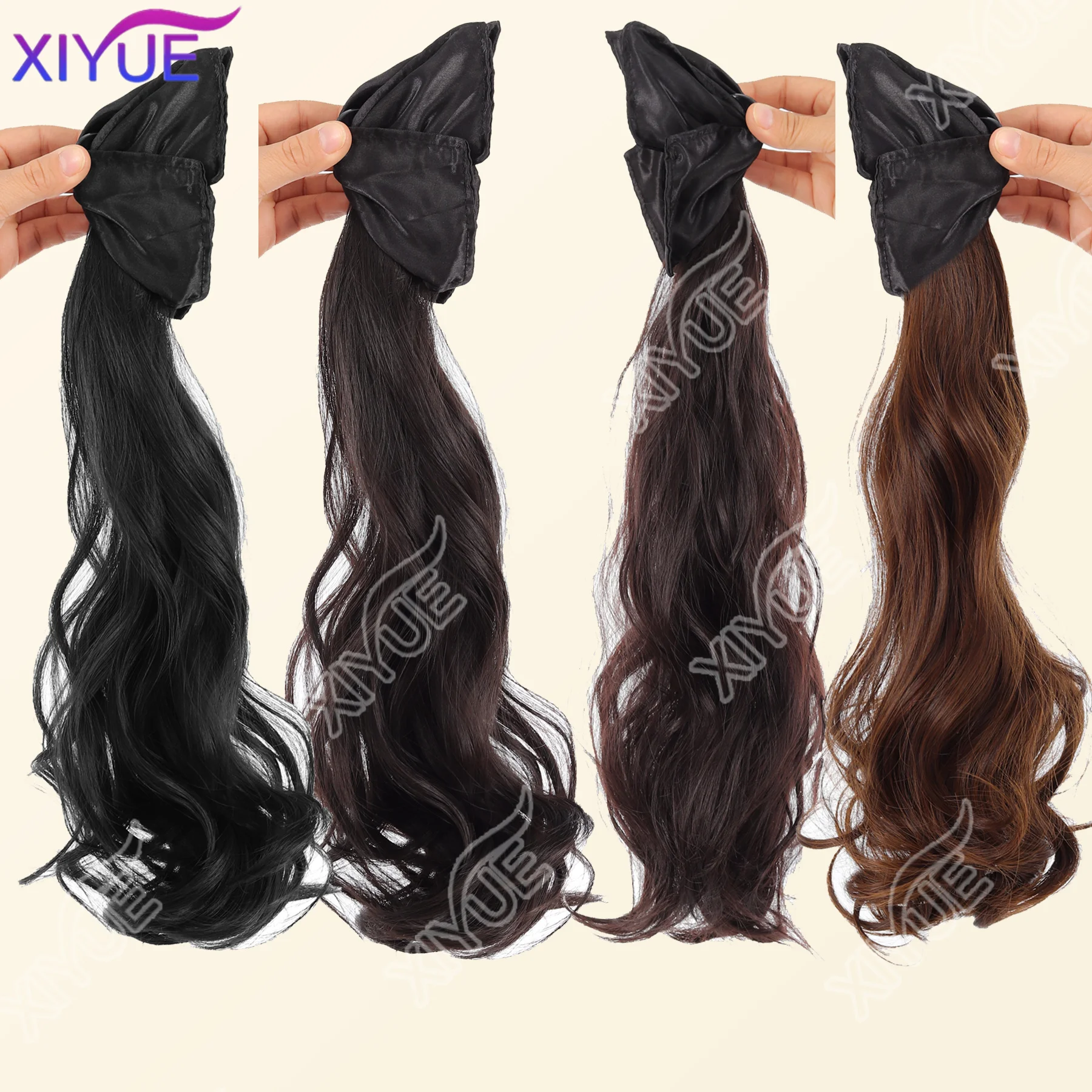 XIYUE 18Inch Synthetic Long Curly Ponytail Heat-resistant Claw Clip in Hair Extension Black Brown Hairpiece for Women