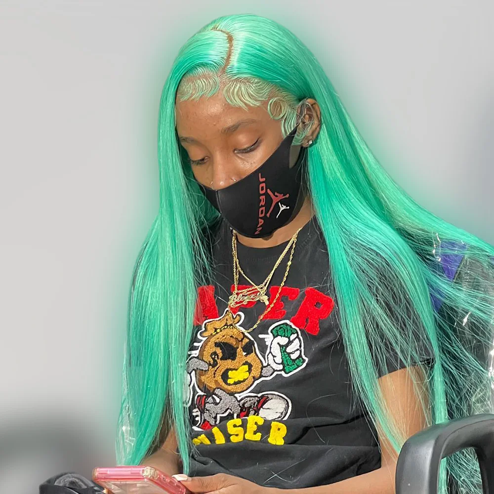

Green 13x4 Transparent Lace Front Wigs Colored Wig For Black Women Brazilian Remy Hair Pre Plucked With Baby Hair