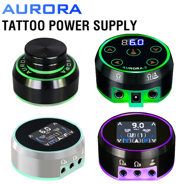 Aurora 2 Tattoo Power Supply สําหรับ Coil & Rotary Tattoo Machine ปากกาแบตเตอรี่ Aurora 3 อัพเกรด Dual Output LCD Full Touch TFT หน้าจอ 1