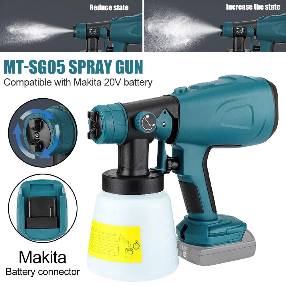 

800ML Electric Cordless Spray Gun Airless Paint Sprayer Auto Furniture Steel Coating Airbrush Power Tool for Makita 20V Battery