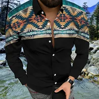Mens Vintage Button Shirts Western Ethnic Blouse Long Sleeve Hawaiian Floral Shirt Men Casual Harajuku Streetwear Camisas Homme