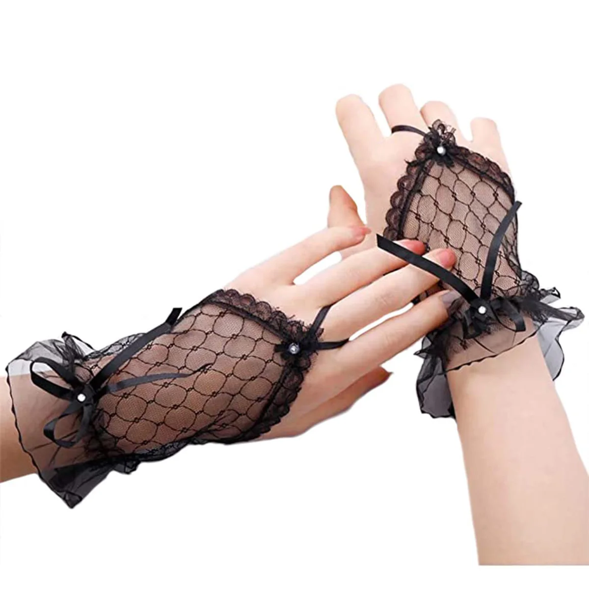 Girls First Communion with Bow Floral Lace Gloves Princess For Wedding Flower Girls Pageant Party