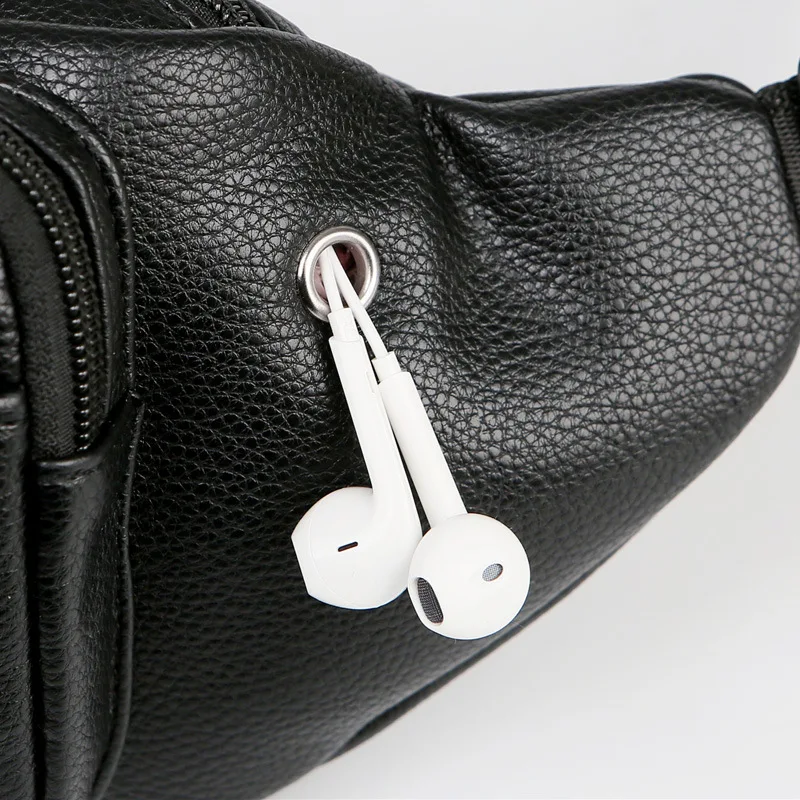 New Men's Chest Bag Simple Casual Fanny Pack with Earphone Hole Large Capacity Multi Layer Shoulder Bag for Outdoor Portability