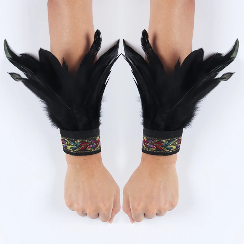 Gothic Punk Feather sunscreen arm sleeves ice sleeves armband sleeve holder Wrist Cuff Gloves Bracelet Carnival Stage Showgirl Hand Sleeves Party Cosplay Arm Warmer
