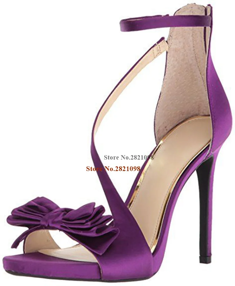 

Purple Heels Thin Heeled Low Platform Bowtie Knot High Heel Sandals Woman Fashion Beach Summer Dress Shoes