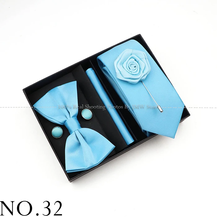 Krawatte Set Für Männer Krawatte Mode Einfarbig Hochzeit Manschettenknöpfe Box Geschenk Bräutigam Krawatte Einstecktuch Krawatte Luxus Business Gravatas – Detail 32
