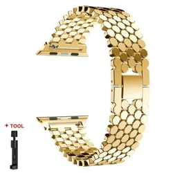 Premium Alloy Metal Strap Band for Apple Watch - Elegant Bracelet Design (Gold)