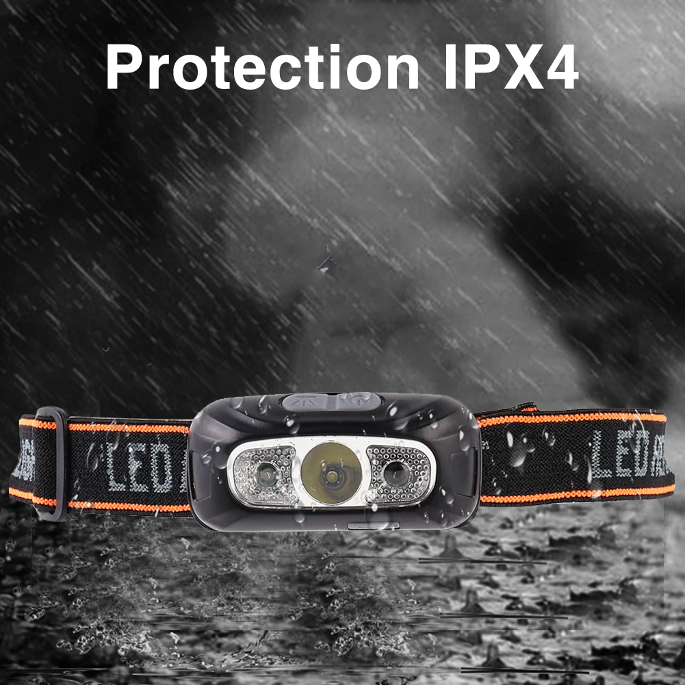 USB 충전 고휘도 헤드라이트, IPX4 방수, 야외 낚시, 캠핑, 하이킹용, 강한 빛 헤드램프 모션 센서