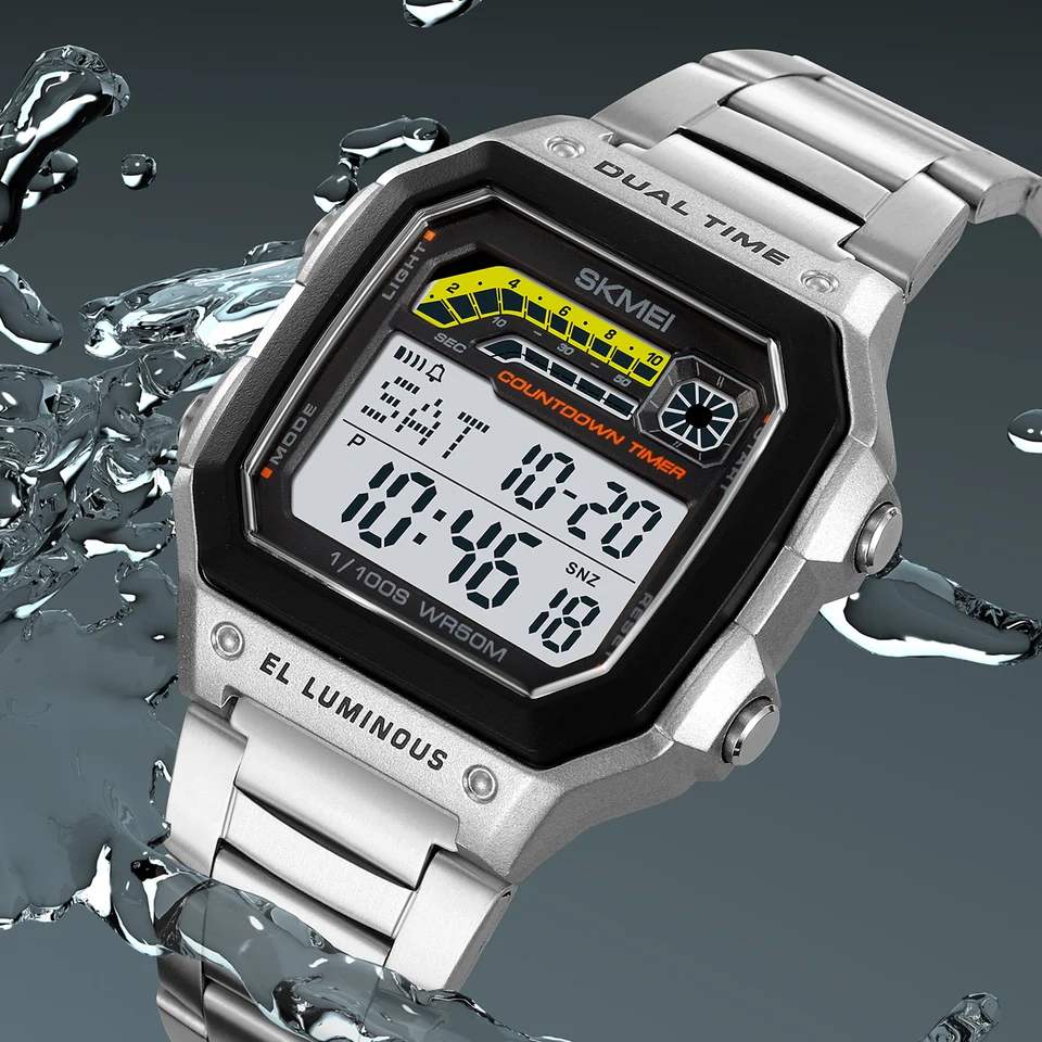 Orologio Uomo Militare Digitale Quadrato | LED, Cronometro, Sveglia, Impermeabile 5 ATM, Cinturino Silicone