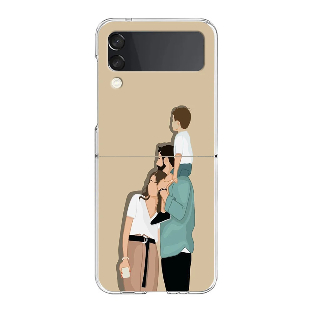 투명 폴드 하이 하드 PC 쉘, 삼성 갤럭시 Z 플립 3 4 5 용 휴대폰 케이스, 여아 엄마 가족용 커버