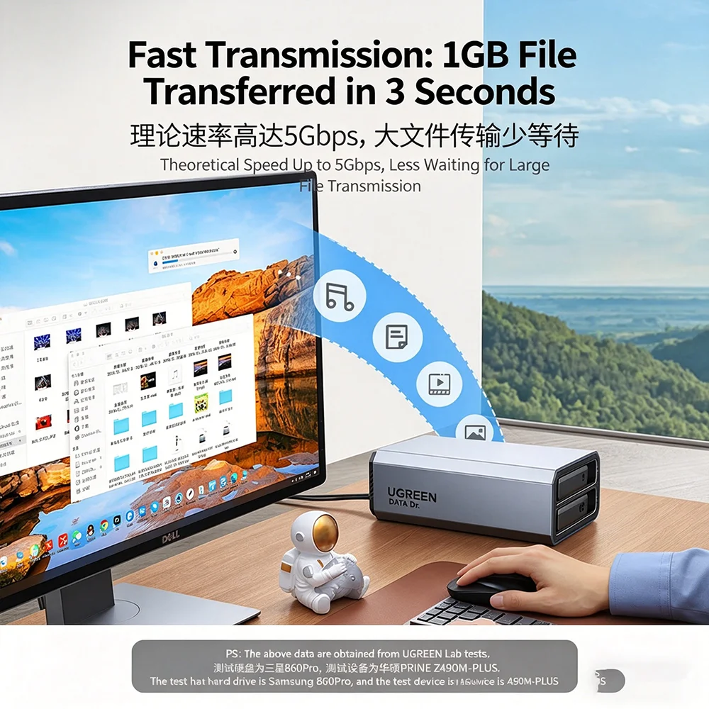 UGREEN 2베이 RAID 하드 드라이브 인클로저, RAID 모드 지원 듀얼 디스크 케이지, 데스크탑용 2.5/3.5인치 SATA HDD SSD 외장 스토리지 도크