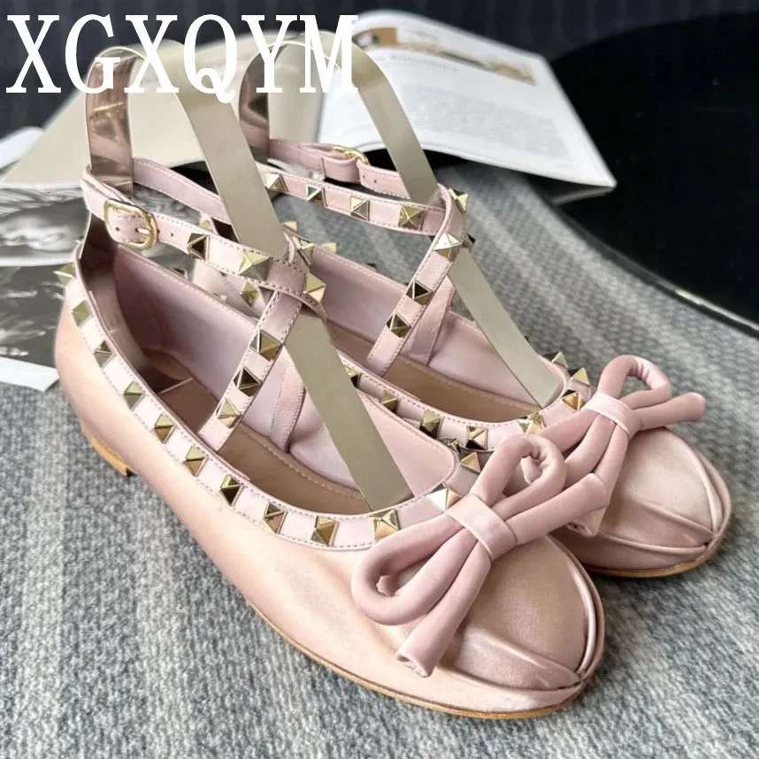 

New Arrival Brand Women Flat Heel Ballet Shoes Cross Strap Bowtie-knot Rivet Decor Loafers Street Fashion Dress Shoes Woman 2023