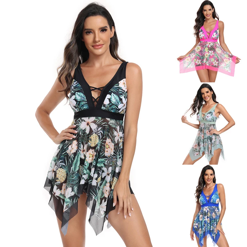 

Plus Size Tankini Set Two Piece Swimsuit Women 2024 New Printed V-neck Swimwear Female Bathers Bathing Swimming Suit Beachwear