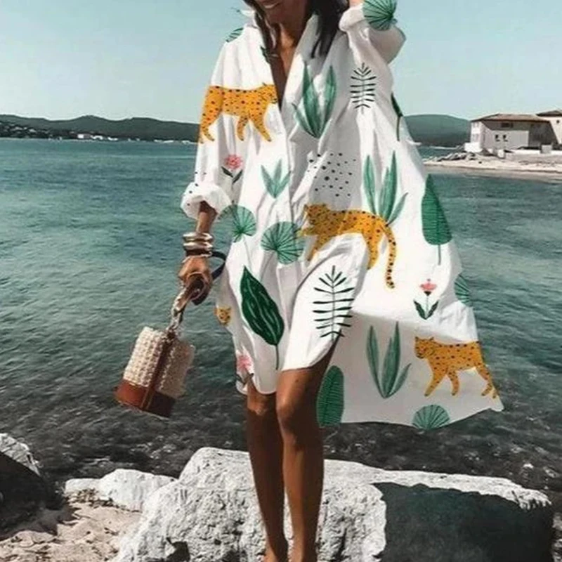 Oversized Loose Casual Aesthetic Summer Dresses 2022 Sexy Beach Shirt Dress New Bohemian Long Sleeve Elegant Vestidos De Mujer