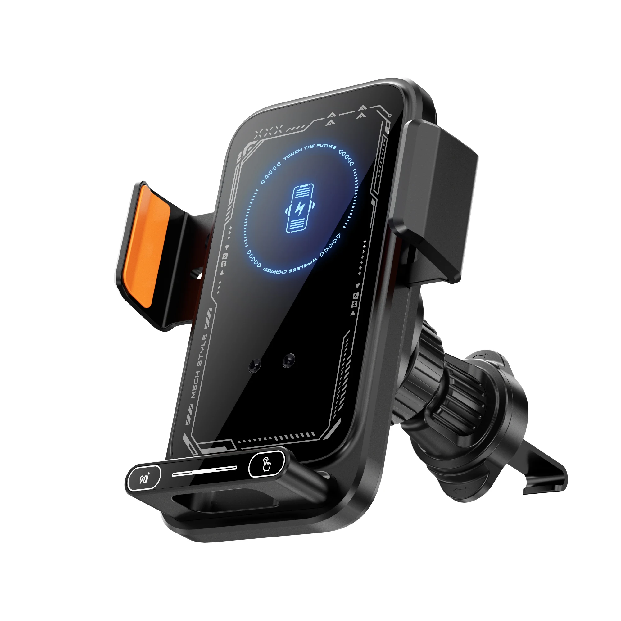 15W Qi Wireless Charging Smart Car Phone Holder with Motorized Rotation & One-Touch Release
