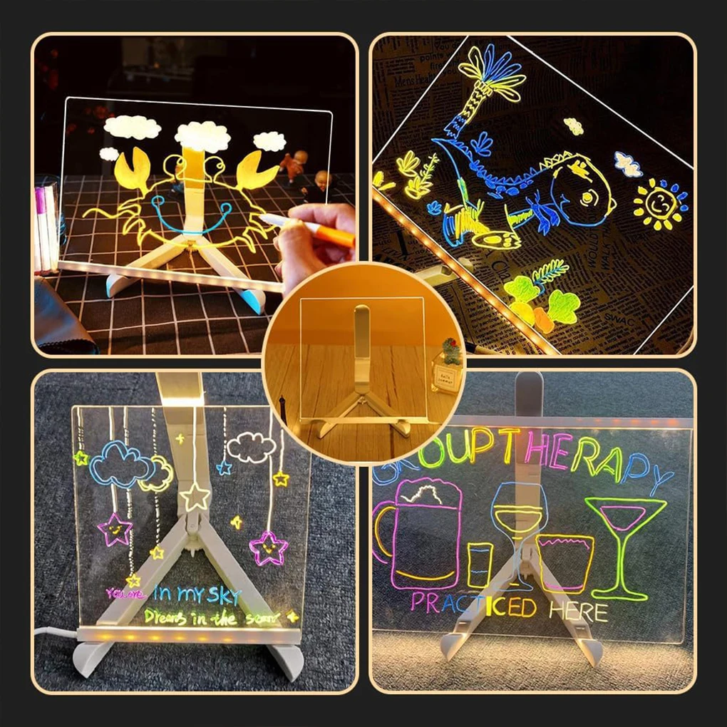 Colorful Led Note Board Creative And Durable Display For Kids Triangle Support Can Be Adjusted Angle 15*15cm