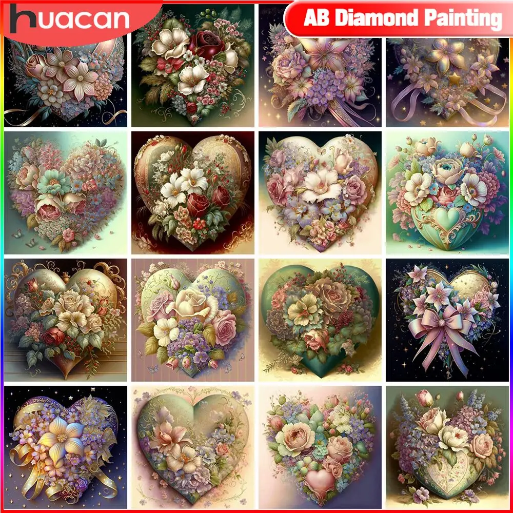 HUACAN Diamond Painting Flower Heart Full Square Round Drill Mosaic Fantasy 5D Paintings For Interior diamond painting