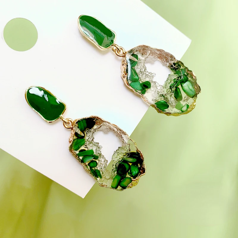 

2024 Fashion Women Green Glaze Dangle Earrings Set , Woman Present , Ear Jewelry Accessories