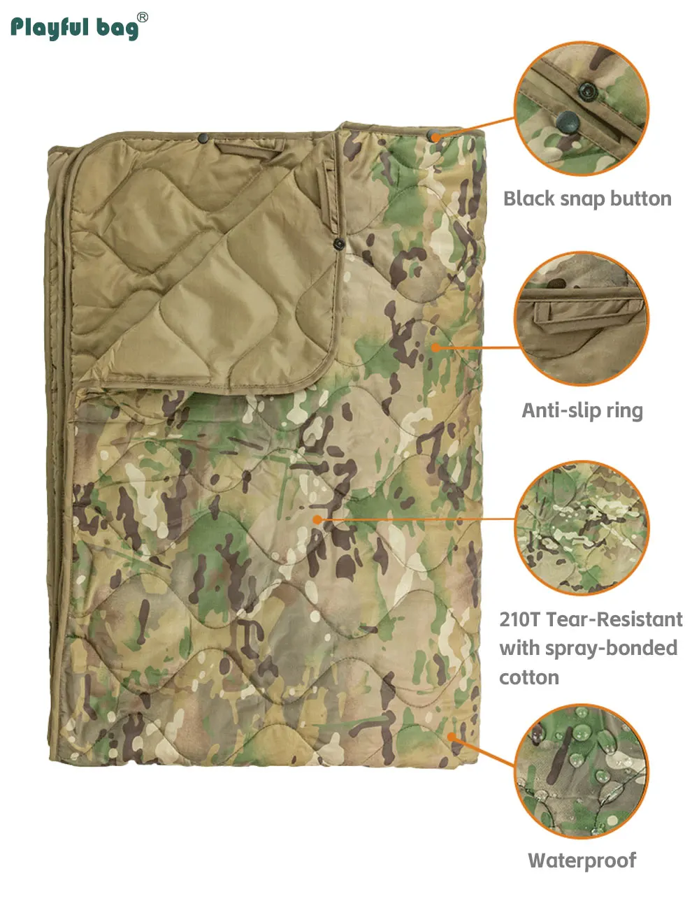 Camping Camouflage Quilt Multifunctional Picnic Blanket Outdoor Windproof Poncho Waterproof Napping Quilt Keep Warm NA81