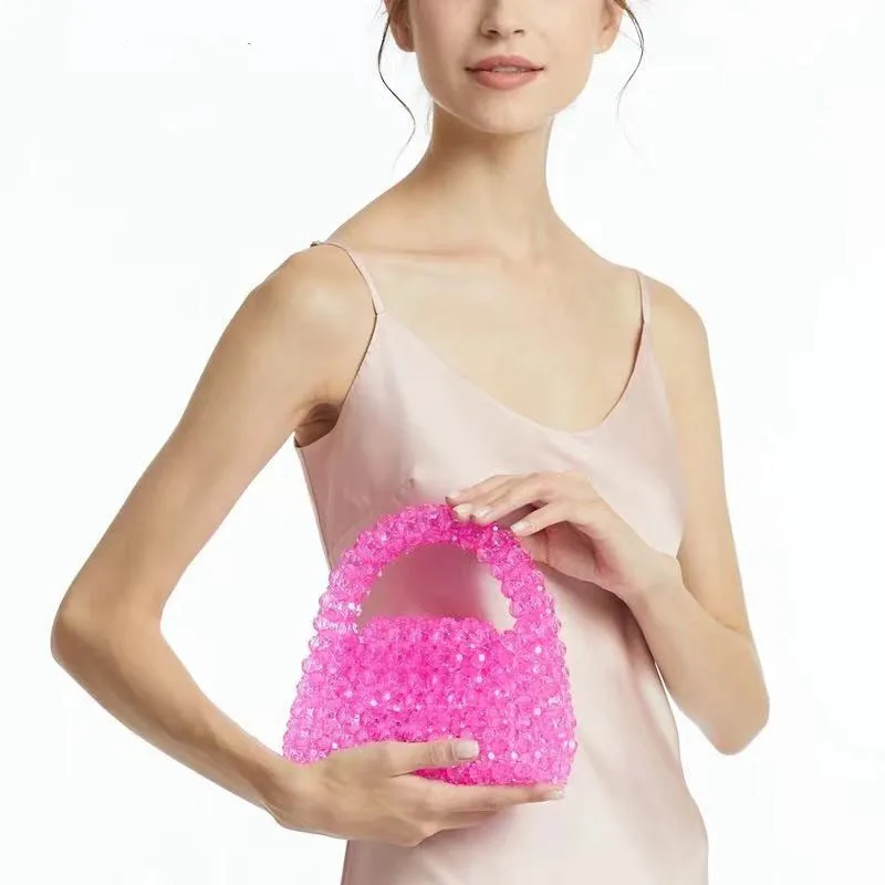 

Customized Pearl Bag Designer Brand Clear Acrylic Crystal Bead Box Totes Handbag Women Handmade Summer Party Small Bucket Purse