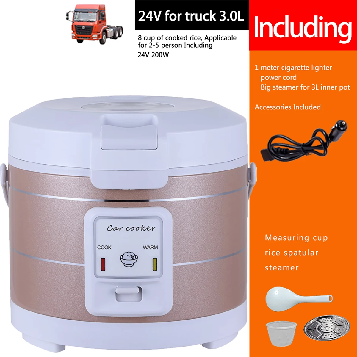 24V  Rice Cooker  Truck Soup Steamer Heating Lunch Box Meal Heater Warmer 3L Home Appliance for Camping Gold English Menu 6