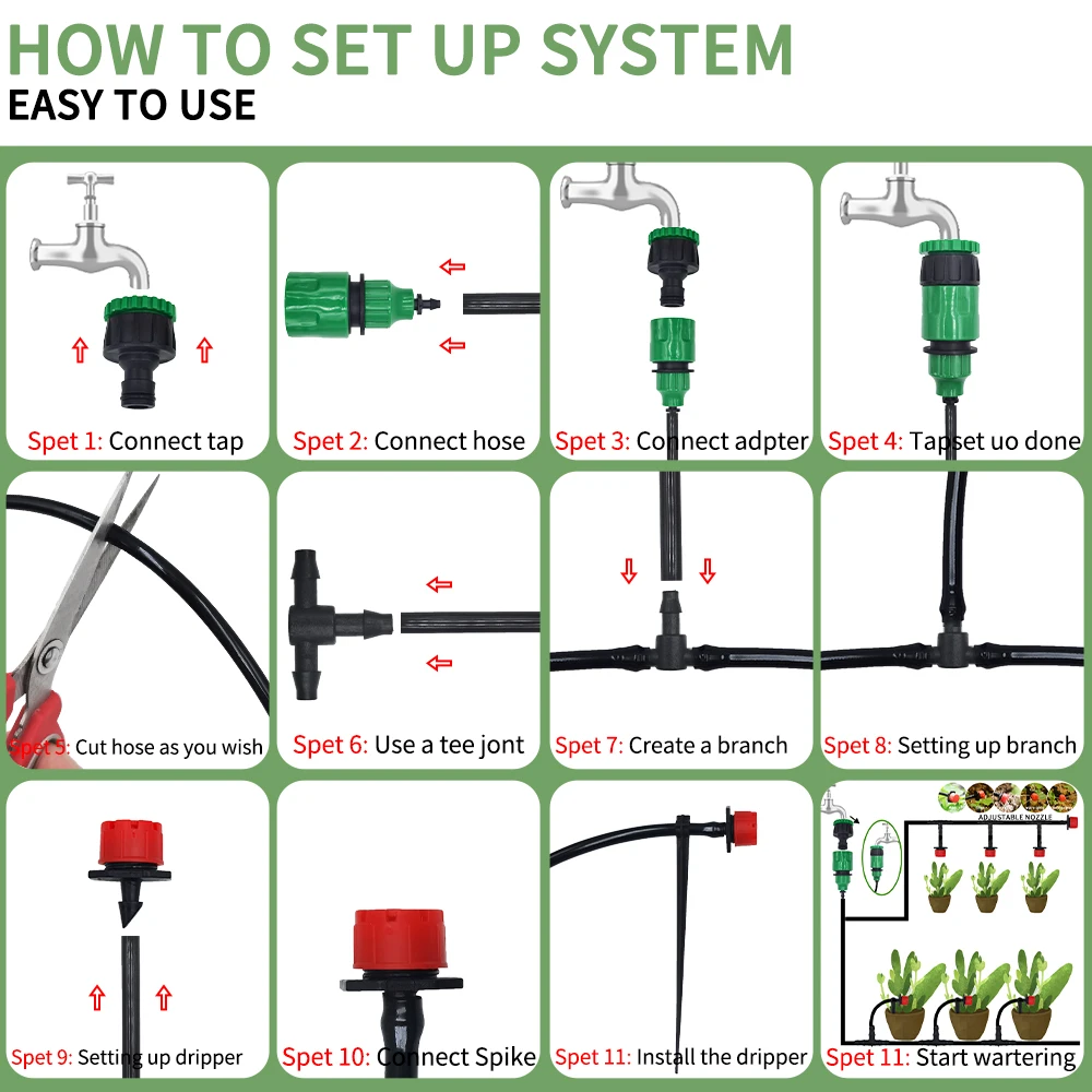 Portable Micro Drip Irrigation System, 20M Automatic Watering Kit with Adjustable Drippers for Garden - 3