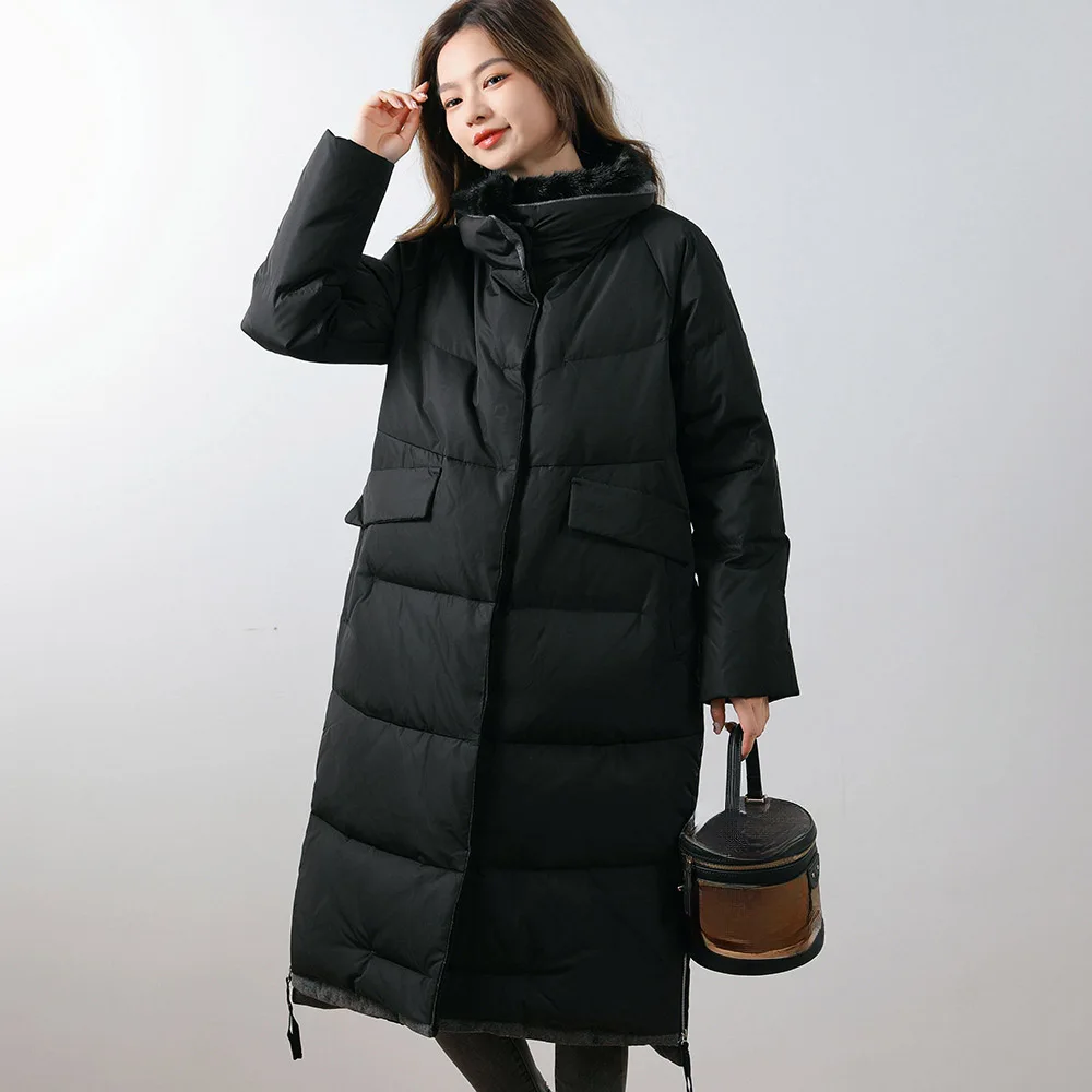 

Новая женская длинная куртка из белого гусиного пуха, утепленный пуховик 0915