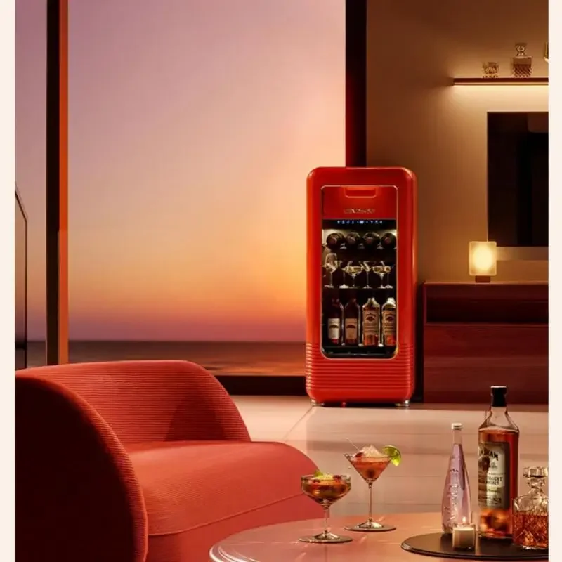 DAEWOO 143L Wine Refrigerator Retro Ultrathin Small Refrigerator Living Room Office Ice Bar 2-18&deg;C 220V 75W Wine Fridge Storage