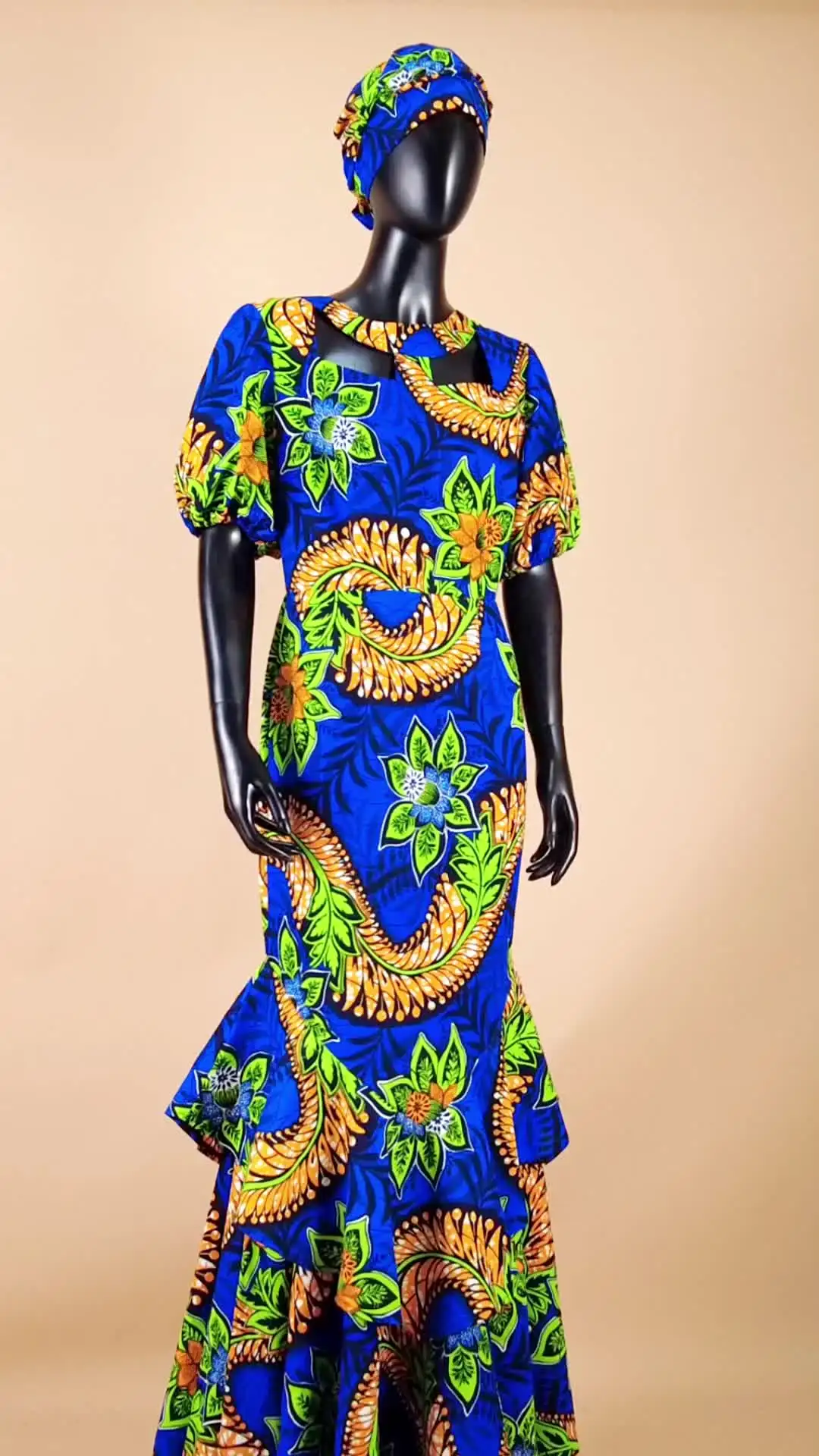 blue and yellow african print dress Binta Girls' African Print Dress (Abstract Prints) main image 0