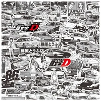 10/30/75PCS Anime Black White Initial D Stickers Graffiti Funny Kids DIY Decals Gift Toy for Wall Notebook Bike Cartoon Sticker 2